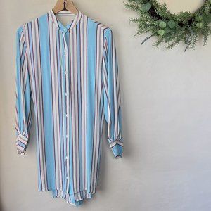 Revolve Line & Dot Blue White Striped Button Down Twist Shirt Dress